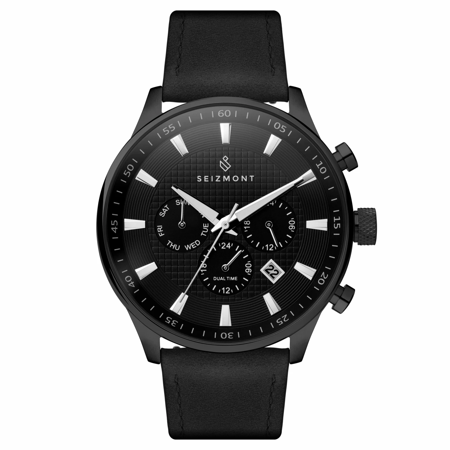 Deals 🤩 Seizmont Troika II | Black Dual-Time ⌚ Watch With Black Dial, Silver-Tone Markers & Black Leather Strap 💯 3 Deals 🤩 Seizmont Troika II | Black Dual-Time ⌚ Watch With Black Dial, Silver-Tone Markers & Black Leather Strap 💯