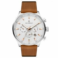 Top 10 🔥 Seizmont Troika II | Silver-Tone Dual-Time ⌚ Watch With White Dial, Rose Gold Markers & Brown Leather Strap 🎉