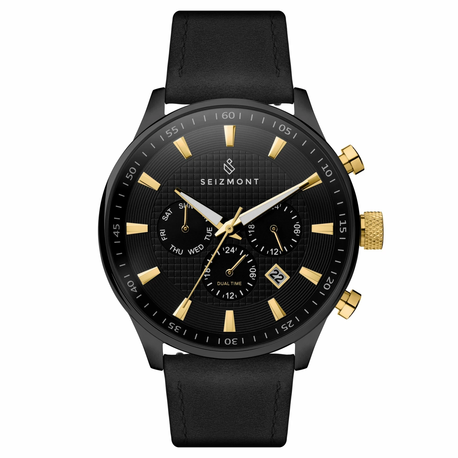 New ๐ Seizmont Troika II | Black Dual-Time โ Watch With Black Dial, Gold-Tone Markers & Black Leather Strap ๐คฉ 3 New ๐ Seizmont Troika II | Black Dual-Time โ Watch With Black Dial, Gold-Tone Markers & Black Leather Strap ๐คฉ