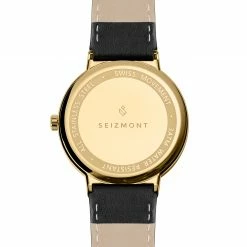 Cheapest 😍 Seizmont Calm | Gold-Tone 24-hour ⌚ Watch With Gold Dial & Black Strap 🔔 -WATCHES FOR MEN Sales back 23326