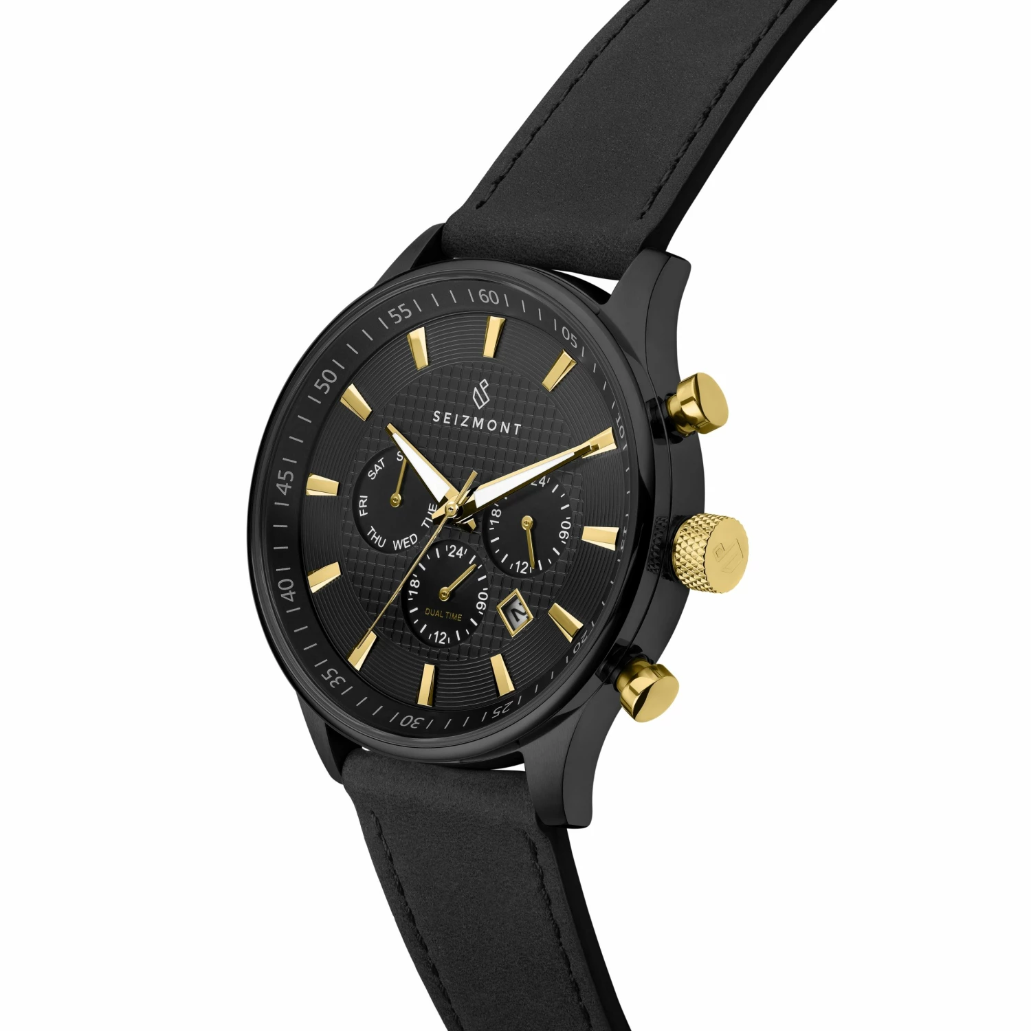 New ๐ Seizmont Troika II | Black Dual-Time โ Watch With Black Dial, Gold-Tone Markers & Black Leather Strap ๐คฉ 4 New ๐ Seizmont Troika II | Black Dual-Time โ Watch With Black Dial, Gold-Tone Markers & Black Leather Strap ๐คฉ - Image 2