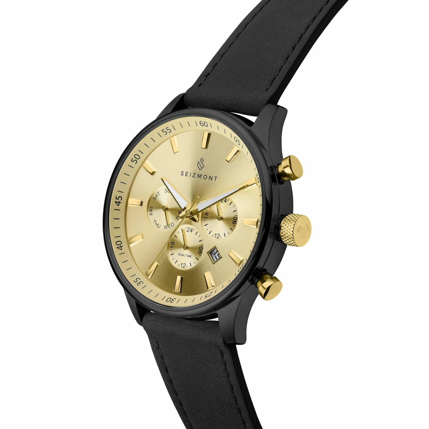 Deals π Seizmont Troika II | Black Dual-Time β Watch With Gold-Tone Dial & Black Leather Strap π 4 Deals π Seizmont Troika II | Black Dual-Time β Watch With Gold-Tone Dial & Black Leather Strap π - Image 2