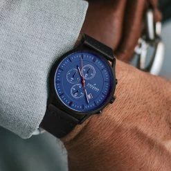 Best reviews of ❤️ Sidegren Revil | Black Chronograph ⌚ Watch With Blue Dial & Black Leather Strap 👏 -WATCHES FOR MEN Sales black 1 4 1