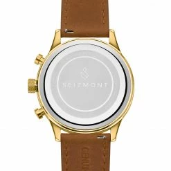 Best Sale 👏 Seizmont Troika II | Gold-Tone Dual-Time ⌚ Watch With Black Dial & Brown Leather Strap ✔️ -WATCHES FOR MEN Sales cbhb
