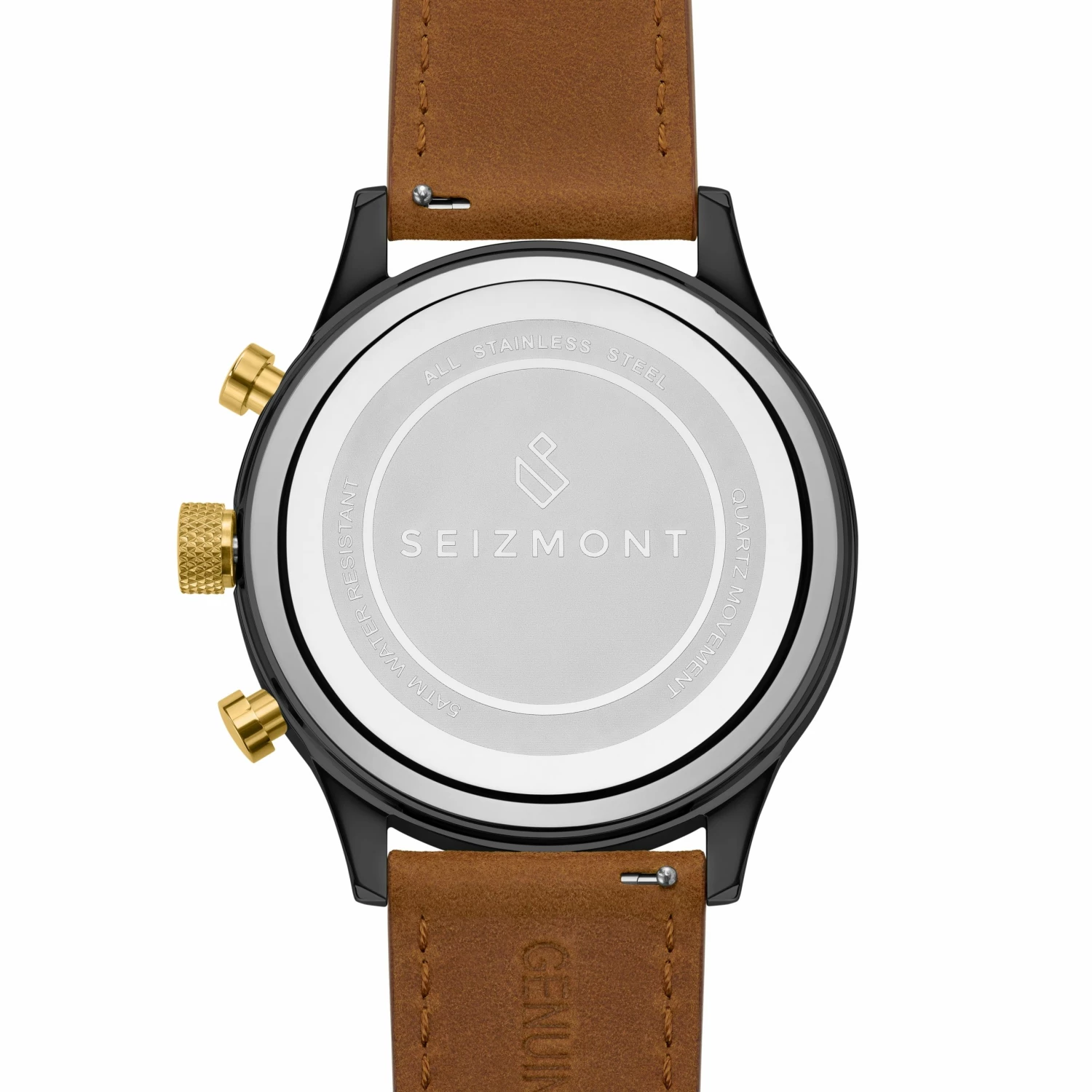 Cheap ❤️ Seizmont Troika II | Black Dual-Time ⌚ Watch With Black Dial & Golden Brown Leather Strap ⭐ 5 Cheap ❤️ Seizmont Troika II | Black Dual-Time ⌚ Watch With Black Dial & Golden Brown Leather Strap ⭐ - Image 3