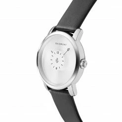Hot Sale ⭐ Seizmont Mezzo | Silver-Tone Minimalist ⌚ Watch With Silver-Tone Dial & Black Leather Strap 🛒 -WATCHES FOR MEN Sales cc