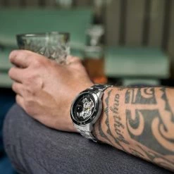 Wholesale 👍 Seizmont Dante | Silver-Tone Stainless Steel Skeleton ⌚ Watch With Black Dial & Silver-Tone Movement 🎁 -WATCHES FOR MEN Sales dajkdiudkijadjkhiodfakldaflcd