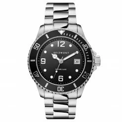 Discount 🎉 Seizmont Tide | Silver-Tone Stainless Steel Dive ⌚ Watch With Black Dial 🛒