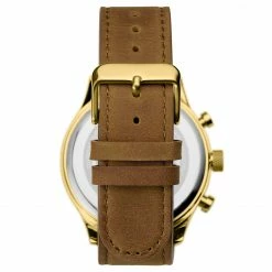 Best Sale 👏 Seizmont Troika II | Gold-Tone Dual-Time ⌚ Watch With Black Dial & Brown Leather Strap ✔️ -WATCHES FOR MEN Sales dbhlk