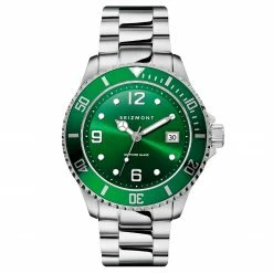 Outlet ๐ Seizmont Tide | Silver-Tone Stainless Steel Dive โ Watch With Green Dial ๐