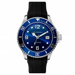 Outlet โจ Seizmont Tide | Silver-Tone & Blue Dive โ Watch With Blue Dial & Black Rubber Strap ๐ฅ