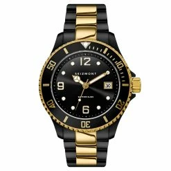 Cheap ⌛ Seizmont Tide | Black & Gold-Tone Dive ⌚ Watch With Black Dial 🤩