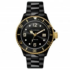 Coupon ๐ Seizmont Tide | Black & Gold-Tone Stainless Steel Dive โ Watch With Black Dial ๐