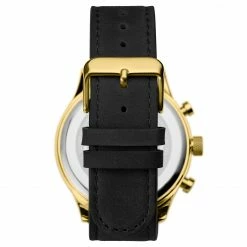 Best deal 🎉 Seizmont Troika II | Gold-Tone Dual-Time ⌚ Watch With Black Dial & Black Leather Strap 🤩 -WATCHES FOR MEN Sales dvghj