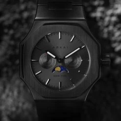 Promo 👏 Arkai Mace | Black Stainless Steel Moonphase ⌚ Watch With Black Dial 🎁 -WATCHES FOR MEN Sales face final copydddd