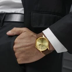 Outlet ⌛ Lucleon Grover | Gold-Tone Day-Date ⌚ Watch With Gold-Tone Dial & Brown Leather Strap 🧨 -WATCHES FOR MEN Sales jwm megashoot watch 1 16451