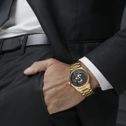 Brand new ✨ Seizmont Phantom | Gold-Tone Stainless Steel Skeleton ⌚ Watch With Black Dial 👏 -WATCHES FOR MEN Sales jwm megashoot watch 1 20578