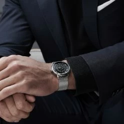 Best Pirce 🤩 Seizmont Ambitio | Silver-Tone ⌚ Watch With Black Rotating Dial & Stainless Steel Mesh Strap 🎉 -WATCHES FOR MEN Sales jwm megashoot watch 1 20592 2