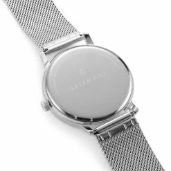 Best Pirce 🤩 Seizmont Ambitio | Silver-Tone ⌚ Watch With Black Rotating Dial & Stainless Steel Mesh Strap 🎉 -WATCHES FOR MEN Sales kaaaa