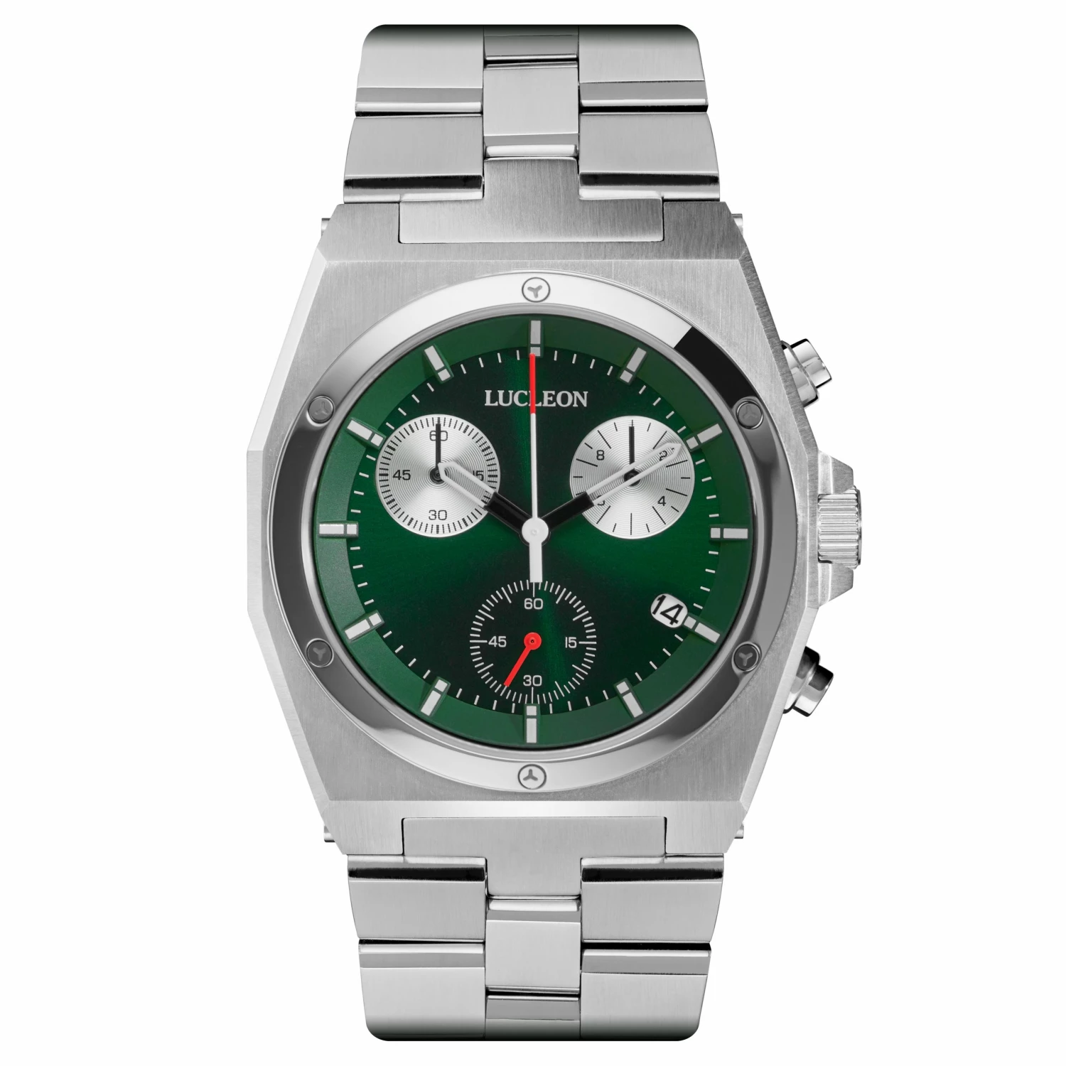 Brand new ⭐ Lucleon Ray | Silver-Tone Stainless Steel Chronograph ⌚ Watch With Green Dial ✔️ 3 Brand new ⭐ Lucleon Ray | Silver-Tone Stainless Steel Chronograph ⌚ Watch With Green Dial ✔️