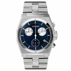 Promo 💯 Lucleon Ray | Silver-Tone Stainless Steel Chronograph ⌚ Watch With Blue Dial ✔️