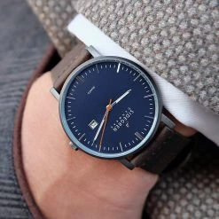 Outlet 😉 Sidegren Kevil | Dark Grey Slim 👗 Dress With Blue Dial & Brown Leather Strap 🌟 -WATCHES FOR MEN Sales ocean kevil watch