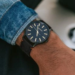 Best deal 💯 Lucleon Grover | Black & Gold-Tone Day-Date ⌚ Watch With Black Dial & Black Leather Strap 🎉 -WATCHES FOR MEN Sales raven grover watch 2