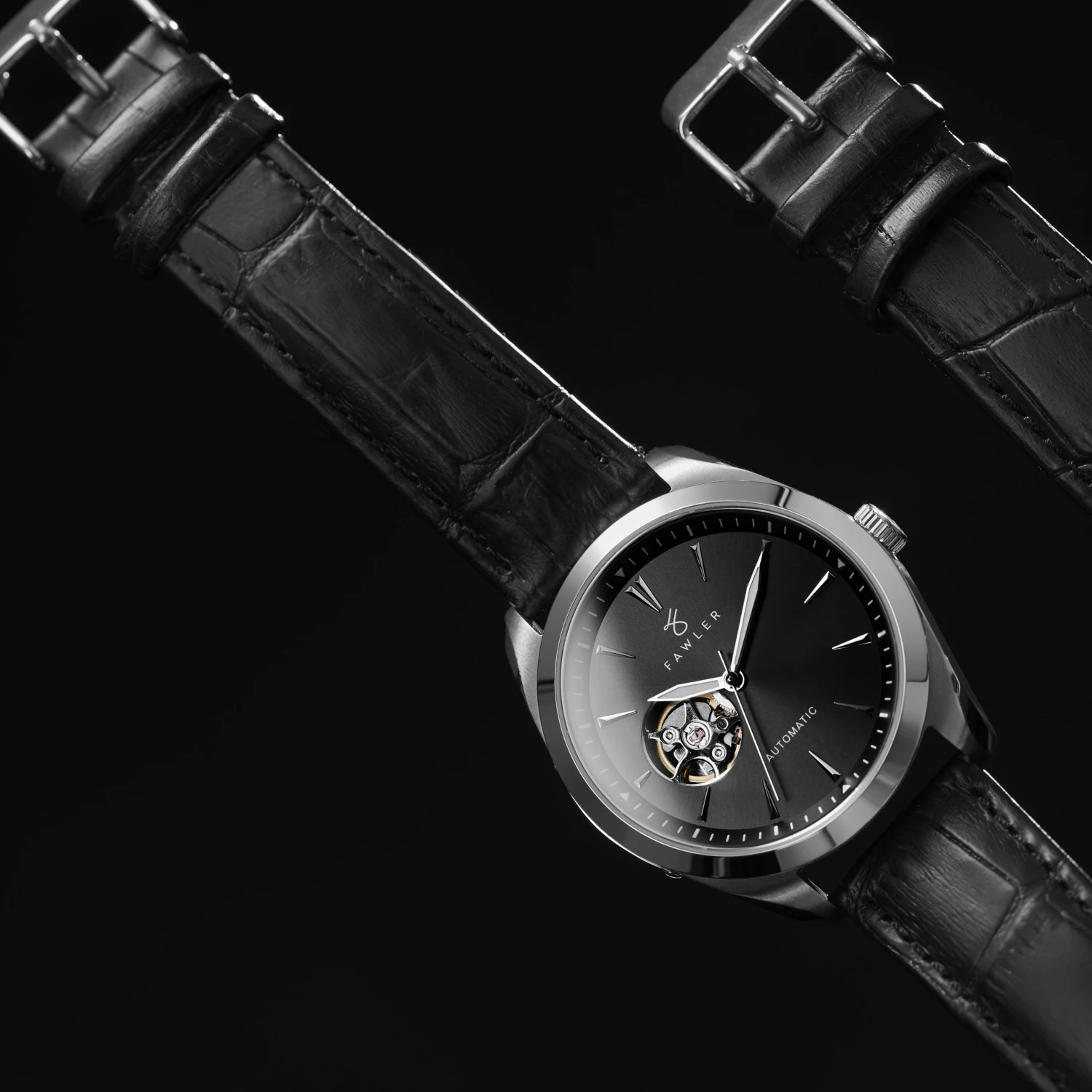 Promo β Fawler Fenes | Silver-Tone Open-heart Skeleton β Watch With Black Dial & Black Leather Strap π 6 Promo β Fawler Fenes | Silver-Tone Open-heart Skeleton β Watch With Black Dial & Black Leather Strap π - Image 4