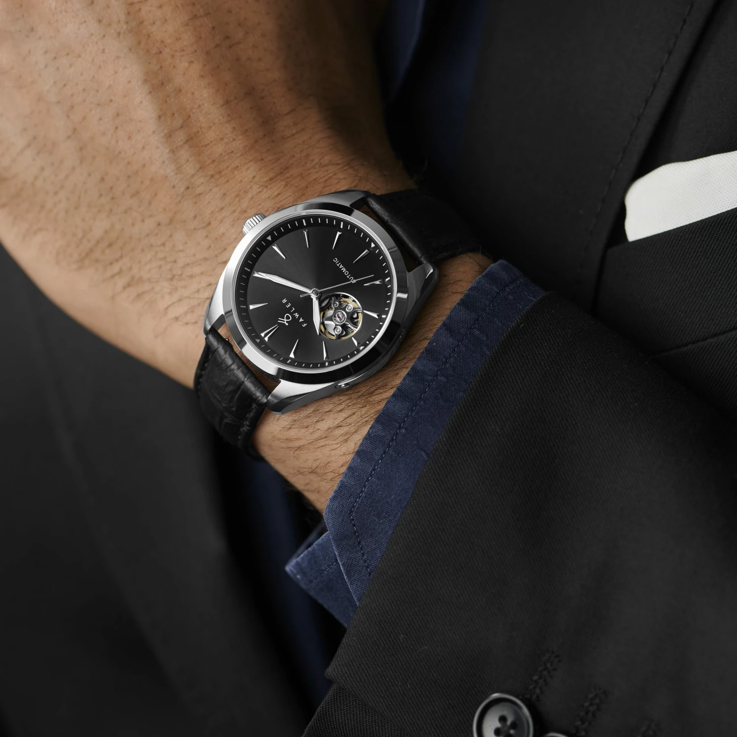 Promo β Fawler Fenes | Silver-Tone Open-heart Skeleton β Watch With Black Dial & Black Leather Strap π 5 Promo β Fawler Fenes | Silver-Tone Open-heart Skeleton β Watch With Black Dial & Black Leather Strap π - Image 3