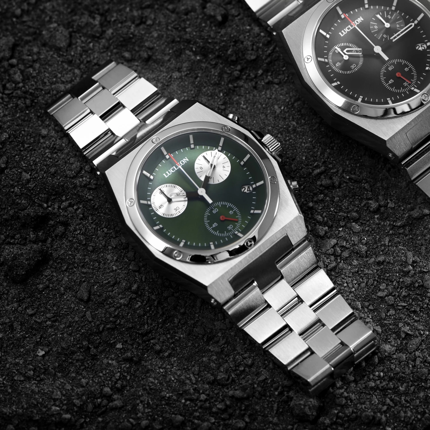 Brand new ⭐ Lucleon Ray | Silver-Tone Stainless Steel Chronograph ⌚ Watch With Green Dial ✔️ 6 Brand new ⭐ Lucleon Ray | Silver-Tone Stainless Steel Chronograph ⌚ Watch With Green Dial ✔️ - Image 4