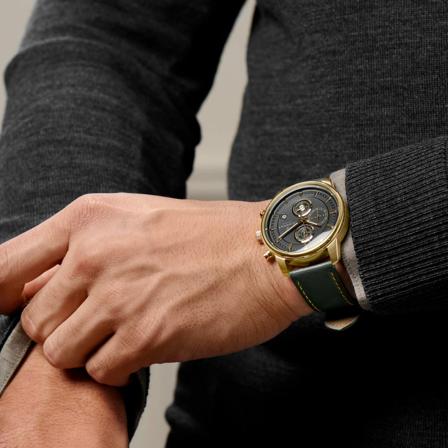 Buy π Seizmont Parva | Gold-Tone Chronograph β Watch With Black Dial & Green Leather Strap π 5 Buy π Seizmont Parva | Gold-Tone Chronograph β Watch With Black Dial & Green Leather Strap π - Image 3