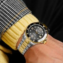 Flash Sale 😉 Seizmont Tide | Silver- & Gold-Tone Stainless Steel Dive ⌚ Watch With Black Dial 👍 -WATCHES FOR MEN Sales rst megashoot 0 3 watch deltatie silvergoldblackface22363 bjarkejohansen 2 1