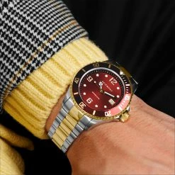 Budget ⭐ Seizmont Tide | Silver-, Gold-Tone & Red Stainless Steel Dive ⌚ Watch With Red Dial 👏 -WATCHES FOR MEN Sales rst megashoot 0 3 watch deltatie silvergoldredface22371 bjarkejohansen 2 1