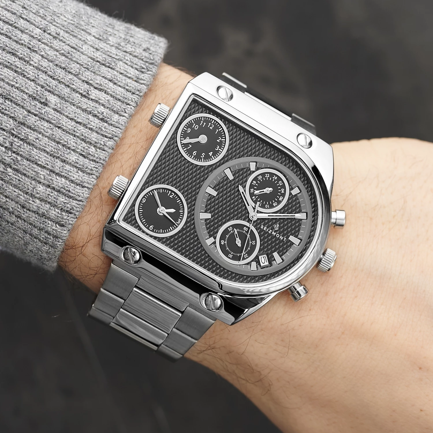 Discount ๐งจ Seizmont Provectus | Silver-Tone Stainless Steel 3 Movements โ Watch With Black Dial ๐ 5 Discount ๐งจ Seizmont Provectus | Silver-Tone Stainless Steel 3 Movements โ Watch With Black Dial ๐ - Image 3