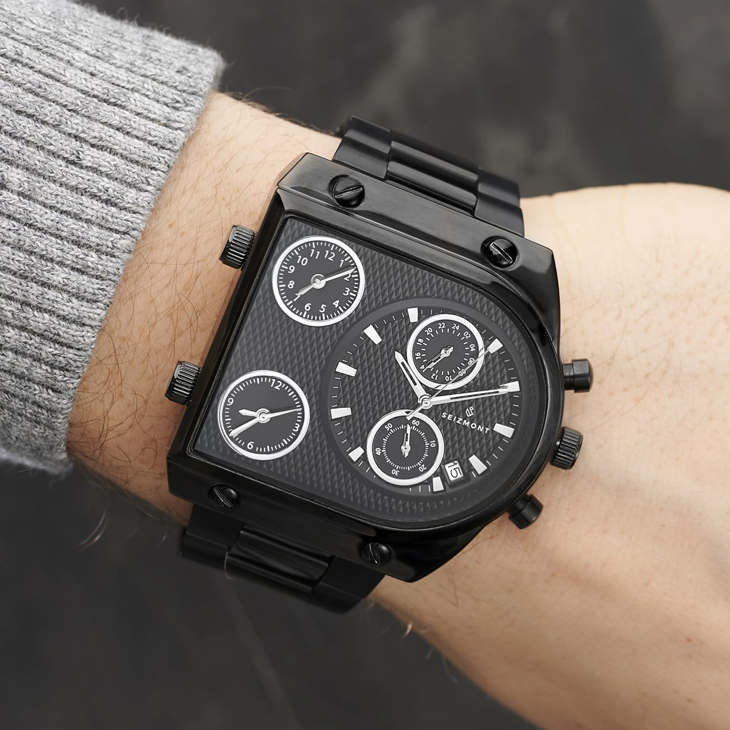 Top 10 ๐คฉ Seizmont Provectus | Black Stainless Steel 3 Movements โ Watch With Black Dial ๐ 5 Top 10 ๐คฉ Seizmont Provectus | Black Stainless Steel 3 Movements โ Watch With Black Dial ๐ - Image 3