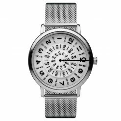 Coupon ๐ฅฐ Seizmont Ambitio | Silver-Tone โ Watch With White Rotating Dial & Stainless Steel Mesh Strap ๐