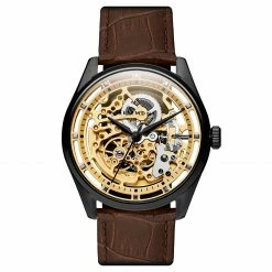Cheapest โค๏ธ Seizmont Motus | Black Automatic Skeleton โ Watch With Gold-Tone Movement & Brown Leather Strap โ๏ธ