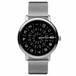 Best Pirce 🤩 Seizmont Ambitio | Silver-Tone ⌚ Watch With Black Rotating Dial & Stainless Steel Mesh Strap 🎉
