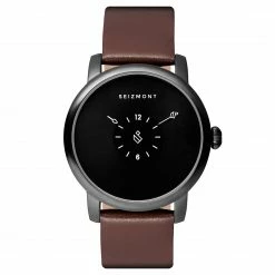 Cheapest 🌟 Seizmont Mezzo | Black Minimalist ⌚ Watch With Black Dial & Chocolate Brown Leather Strap 🎁