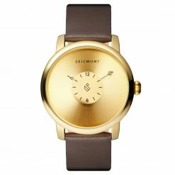 Budget ✨ Seizmont Mezzo | Gold-Tone Minimalist ⌚ Watch With Gold-Tone Dial & Chocolate Brown Leather Strap ✔️