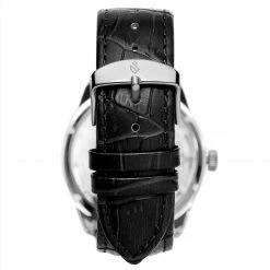 Wholesale 😉 Seizmont Motus | Silver-Tone Automatic Skeleton ⌚ Watch With Black Leather Strap 👏 -WATCHES FOR MEN Sales soren motus automatic silver silver black 2