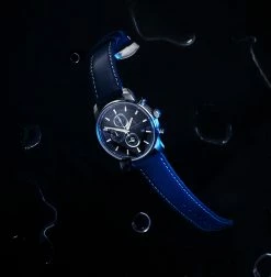 Best Pirce ❤️ Seizmont Parva | Silver-Tone Chronograph ⌚ Watch With Navy Blue Dial & Blue Leather Strap 🤩 -WATCHES FOR MEN Sales ste ig seizmont watch 5 22023