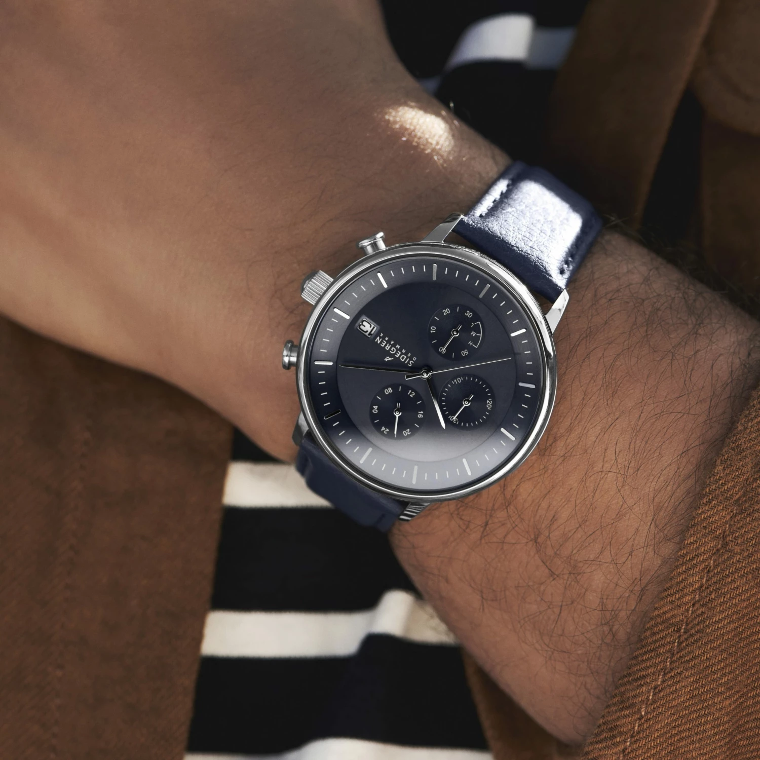 New 👍 Sidegren Solis | Silver-tone With Blue Solar-powered Chronograph Leather ⌚ Watch 🌟 4 New 👍 Sidegren Solis | Silver-tone With Blue Solar-powered Chronograph Leather ⌚ Watch 🌟 - Image 2