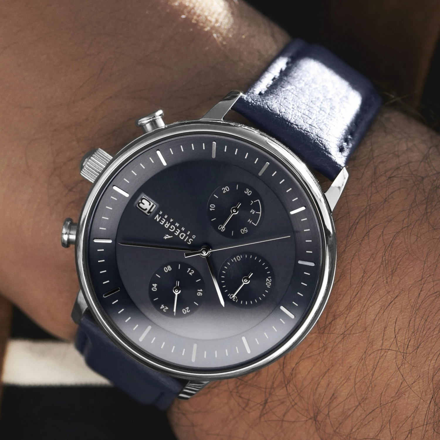 New 👍 Sidegren Solis | Silver-tone With Blue Solar-powered Chronograph Leather ⌚ Watch 🌟 8 New 👍 Sidegren Solis | Silver-tone With Blue Solar-powered Chronograph Leather ⌚ Watch 🌟 - Image 6