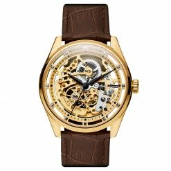 New 🧨 Seizmont Motus | Gold-Tone Automatic Skeleton ⌚ Watch With Chocolate Brown Leather Strap 😍