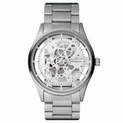 Best Sale 🎁 Seizmont Phantom | Silver-Tone Stainless Steel Skeleton ⌚ Watch With White Dial ❤️