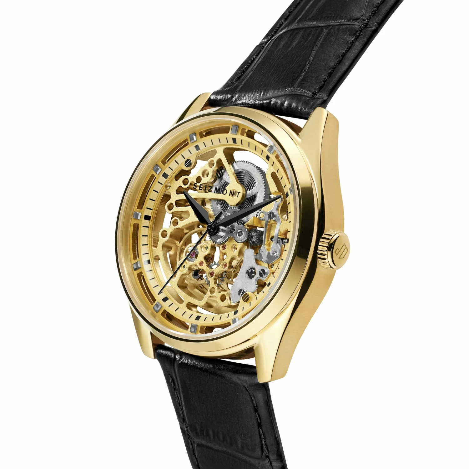 Discount π Seizmont Motus | Gold-Tone Automatic Skeleton β Watch With Black Leather Strap βοΈ 4 Discount π Seizmont Motus | Gold-Tone Automatic Skeleton β Watch With Black Leather Strap βοΈ - Image 2