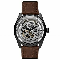 Coupon ๐ Seizmont Motus | Black Automatic Skeleton โ Watch With Silver-Tone Movement & Brown Leather Strap ๐งจ