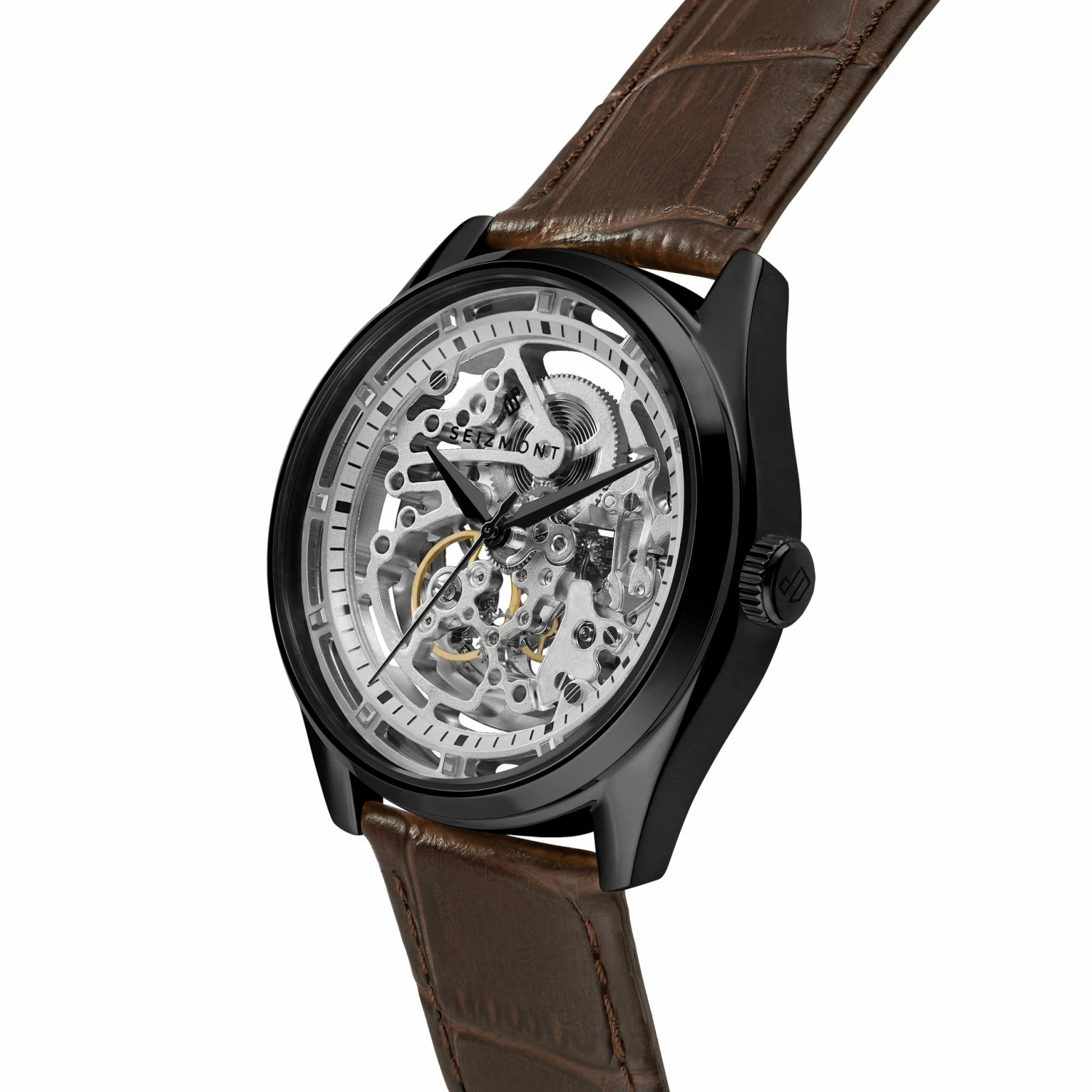 Coupon ๐ Seizmont Motus | Black Automatic Skeleton โ Watch With Silver-Tone Movement & Brown Leather Strap ๐งจ 4 Coupon ๐ Seizmont Motus | Black Automatic Skeleton โ Watch With Silver-Tone Movement & Brown Leather Strap ๐งจ - Image 2