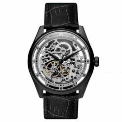 Budget 🥰 Seizmont Motus | Black Automatic Skeleton ⌚ Watch With Silver-Tone Movement With Black Strap 😀